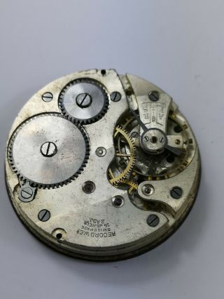 Vintage Record W.  Co Swiss Pocket Watch 15 Jewels 2 Adjs - For Spares