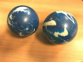 (2) Vintage Blue & White Duck Pin Bowling Balls