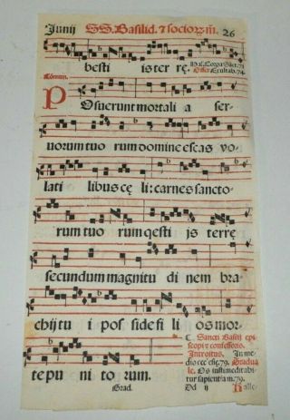 Vintage Antiphonal Latin Hymnal Sheet Music Leaf Paper Velum Page Junij