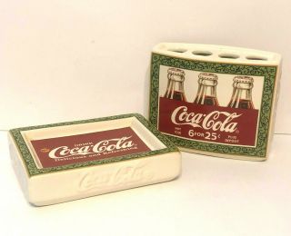 Vintage Coca Cola Soap Dish Toothbrush Holder Bath Set