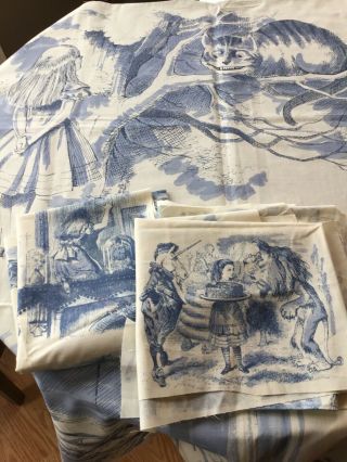 Vintage Alice In Wonderland Partial Sheet & Pillowcase Fabric Sewing Quilting.