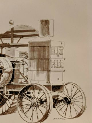 Vintage Sketch Drawing of Hart Parr Old Reliable Tractor White Farm by McManus 3
