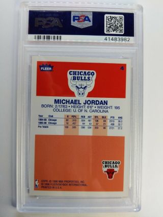 1996 - 97 FLEER DECADE OF EXCELLENCE MICHAEL JORDAN 4 1986 Style,  Graded PSA 10 2