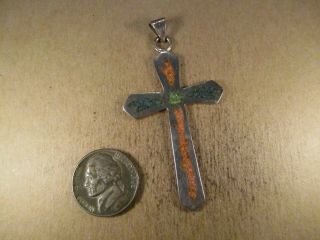 Vtg Sterling Silver & Turquoise/coral Cross Pendant,  Taxco Mexico Mps,  7.  3g