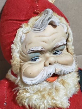 Vintage Orig Christmas 17” Tall RUSHTON STAR CREATION Plush Rubber Face Santa 3