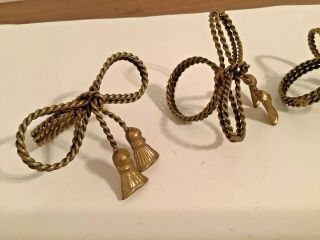 Set Of 4 Vintage Brass Rope Tassel Bow Napkin Rings