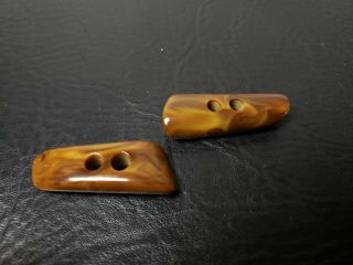 Set Of Two Vintage Tortoise Shell Oblong Coat Buttons 2 Hole Retro 2 "