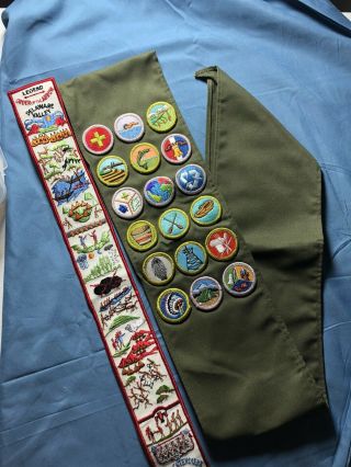 Vtg Bsa Boy Scouts Sash With 18 Patches And Order Of The Arrow Patch