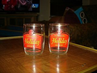 2 Pbc " Special Holiday Beer " Vintage Small 3 & 1/8 " Beer Glasses