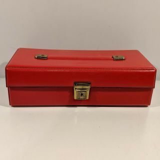 Vintage Red Faux Leather Audio Tape Cassette Carry Storage Case Holds 15 Tapes