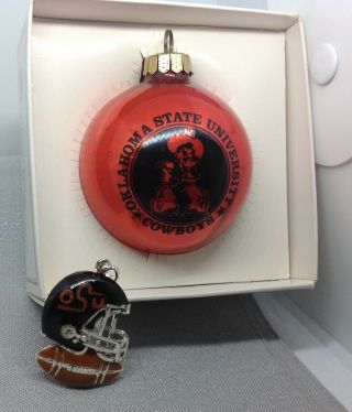 Vintage Osu Oklahoma State Cowboys Pistol Pete Christmas Ornament Ball & Medal
