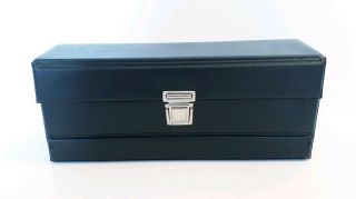Vintage 80s Cassette Tape Storage Box Case Holds 15 Tapes Black Faux Leather
