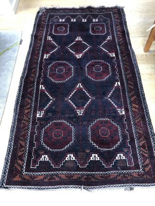 Vintage Worn Persian Carpet/rug - Hand Knotted Wool - 3ft 8in X 7ft 1in