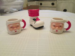 Vintage Christmas Mini Set Of 2 Santa Claus Mugs Made In Japan And Stocking