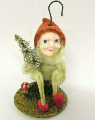 Vintage Japan Pixie Elf Spun Cotton,  Bottlebrush,  Pinecone Chenille Ornament