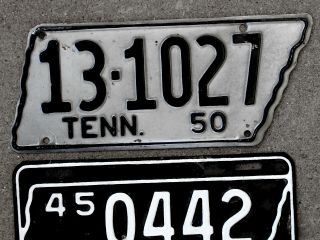 1950 Black On Silver Tennessee State Shaped License Plate 13 Gibson County