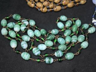 3 vintage Czech / Venetian vintage glass bead necklaces green blue butterscotch 3