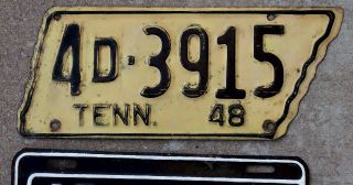 1948 Black On Cream Yellow Tennessee State Shaped License Plate Hamilton County