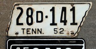 1952 Black On White Tennessee State Shaped License Plate Lincoln County