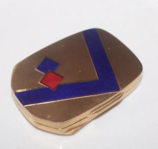 Vintage Compact Made In Italy Gold Tone Red And Blue Enamel