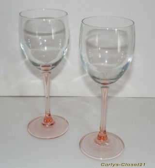 2 Vintage Pink Stemmed Wine Glasses Luminarc France 19.  5cm Tall