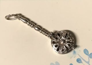 Vintage Silver Opening Bed Pan With Teddy Bear.  Silver Charm For Charm Bracelet.