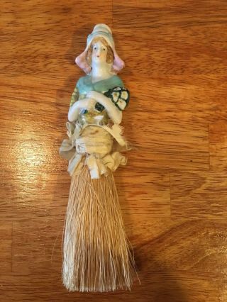Wisk Doll 2: Vintage 8 " Porcelain Doll Wisk Brush Broom Lady With Flowers