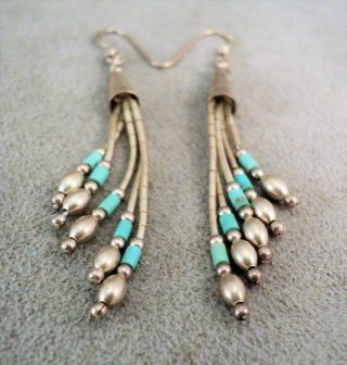 Vintage Turquoise & Sterling Silver Liquid Silver & Cone Earrings - Estate Find
