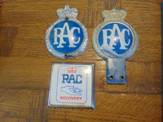 3 Vintage Rac Royal Automobile Association Plastic Domed/flat Car Grill Badges