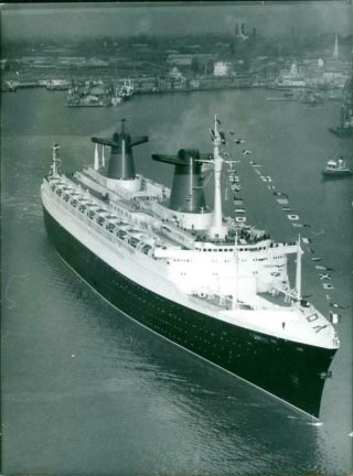Vintage Photograph Of The French Luxury Liner France On A Test Visit To Sout
