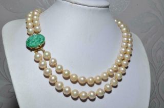 Charming Vintage Signed Marvella Pearl Necklace With Peking Glass Clasp