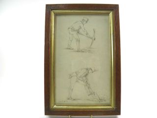 Antique 19th Century Military Pencil Drawing Portraits Of Sappers E.  W.  D 1820