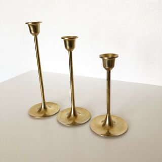 Vintage Set of 3 Solid Brass Candle Stick Holders Graduating 5 