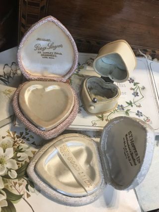 Three Unusual Antique/vintage Heart Shaped Sweetheart Ring /jewellery Boxes