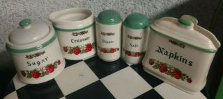 Vintage Salt Pepper Shaker Sugar Creamer Napkin Holder Strawberries Japan