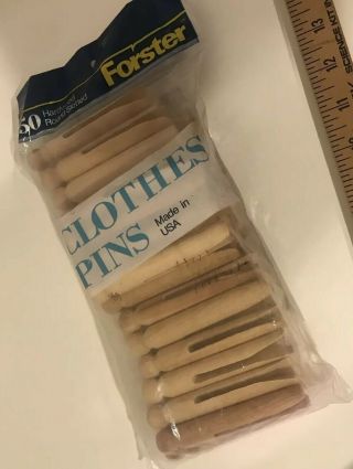 Vintage Clothes Pins Pegs Wooden Round Laundry Craft Wood In Pack 48 Usa