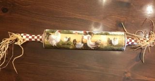 Vintage Rolling Pin Shaped Ceramic Wall Hanging Rooster Design Country Decor