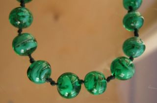 Striking,  Vintage,  Venetian Green Sommerso Glass Bead Necklace