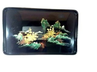 Vintage Black Lacquer Tray Hand Painted made in Japan Decor 2