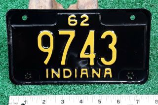 Indiana - 1962 Motorcycle License Plate,  Choice Yellow On Black Low