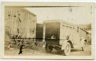 Reo Hearse Funeral Coach Behind Building Wagon Wheels Vintage 1920s Photo
