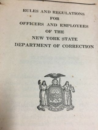 Vintage 1941 York State Department Of Corrections Prison Rules & Regulations