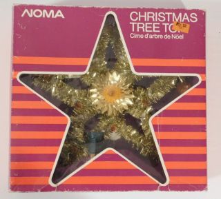 Vtg Noma Christmas Tree Top Star Gold Tinsel 11 Mini Lights And