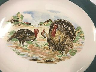 Vintage Homer Laughlin Cavalier Thanksgiving Turkey Platter Green Trim 16 "