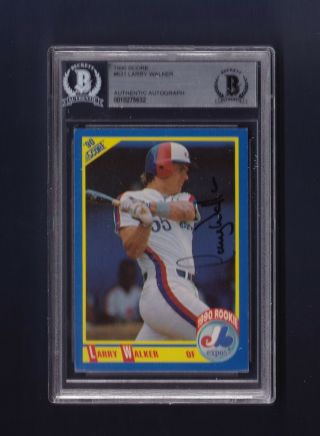 Larry Walker Signed Expos 1990 Score Rookie Baseball Card Beckett Authenticated