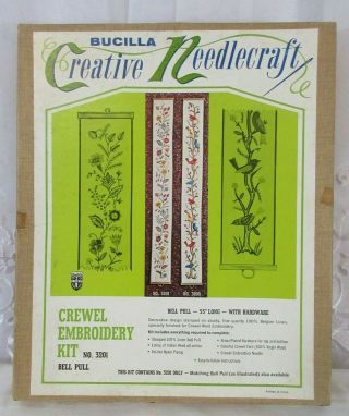 Vtg Bucilla Flower Crewel Embroidery Kit Bell Pull 55 " Long 3201 Needlecraft
