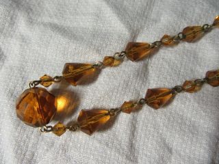 Vintage Art Deco Czech Amber Glass Faceted Bead Necklace (b)