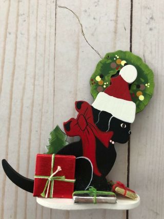 Rate Vintage Emgee Hawaiian Christmas Ornament Black Puppy Gifts Wreath Euc