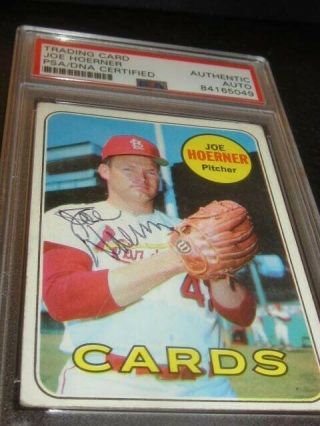 Joe Hoerner 1969 Topps Baseball Card Autographed St Louis Cardinals Psa Slab