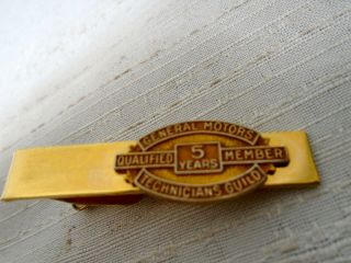 Vintage General Motors Gm 5 Year Technicians Guild Tie Bar Clip Chev Gold Filled
